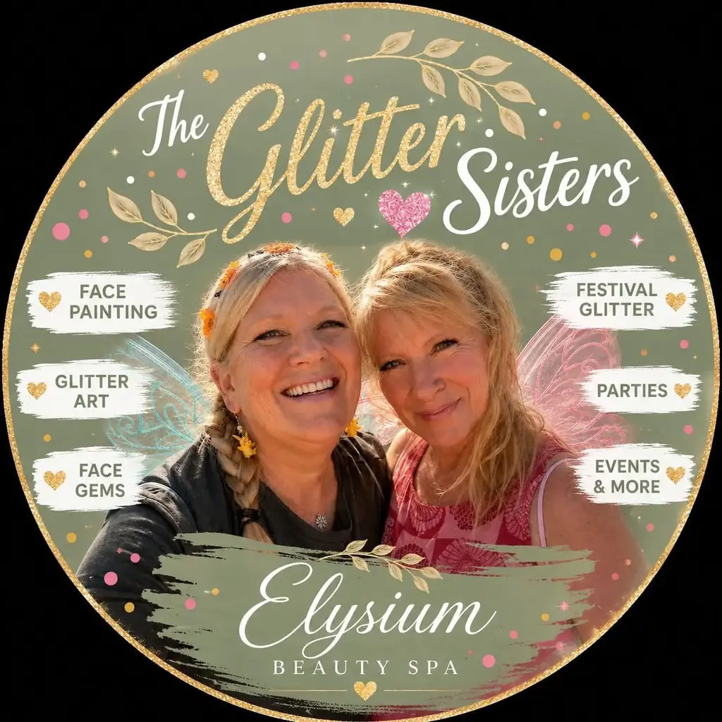 Anne Marie and Maddi in the Glitter Sisters promotional badge