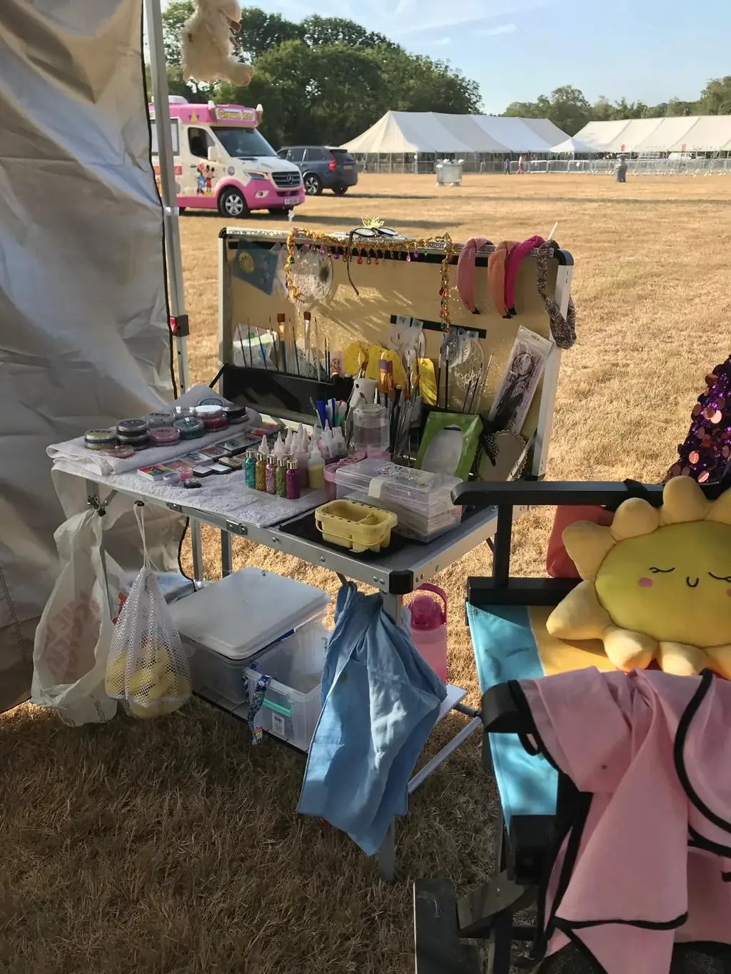 Our face painting and glitter art kit at an outdoor event